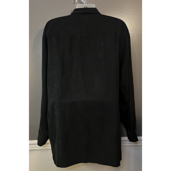 Trust Shirt Mens 3XL Black Button Up Dress Long Sleeve Textured Polyester Casual - Picture 3 of 5